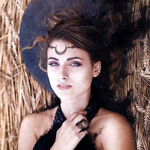 Moon Headpiece Witch Headpiece Hair Chain Head Jewelry Women, Elf Fairy Crown Viking Gypsy Forehead Costume Boho Headband