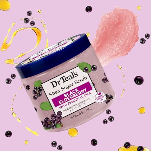 Dr Teal's Shea Sugar Body Scrub, Black Elderberry with Essential Oils, 19 oz (Pack of 3)
