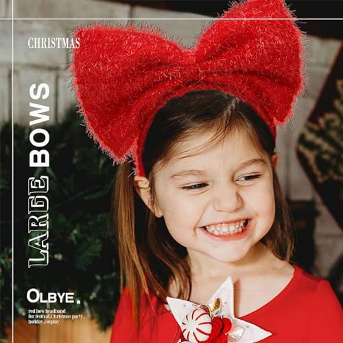 Olbye Christmas Headbands Red Bow Hairbands Xmas Hair Hoop Big Bowknot Headband Holiday Headpiece Cosplay Party Props Christmas Costume Accessories for Women Girls (A-Red)