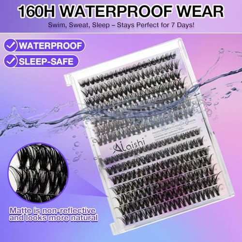 Lash Clusters Kit, DIY Cluster Eyelash Extensions 9‑16mm, 30D+40D+50D, 240pcs Fluffy D Curl Natural Lashes with Lash Bond and Seal,Tweezers, Remover, Brush–Waterproof Fake Wispy Individual Clusters