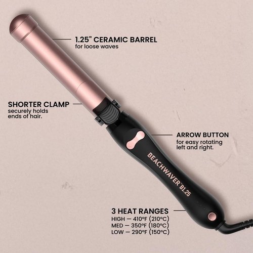 Beachwaver Co. B1.25 Rotating Curling Iron - Midnight Rose | Automatic 1.25-Inch Ceramic Iron for Medium-to-Long Hair | Travel-Friendly with Auto Shut-Off