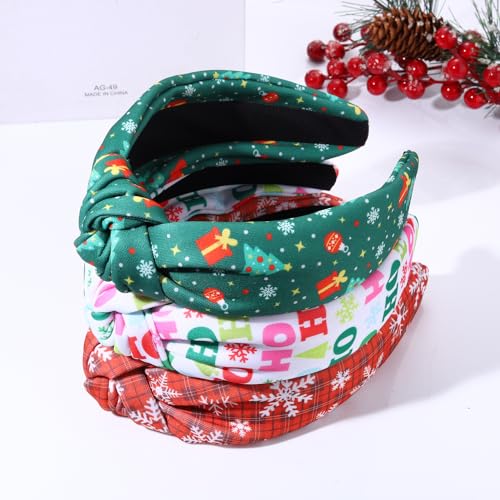 NVENF Halloween Christmas Thanksgiving New Year Headband for Women Festive Holiday Knotted Headband Hair Accessories Gifts (Christmas E)