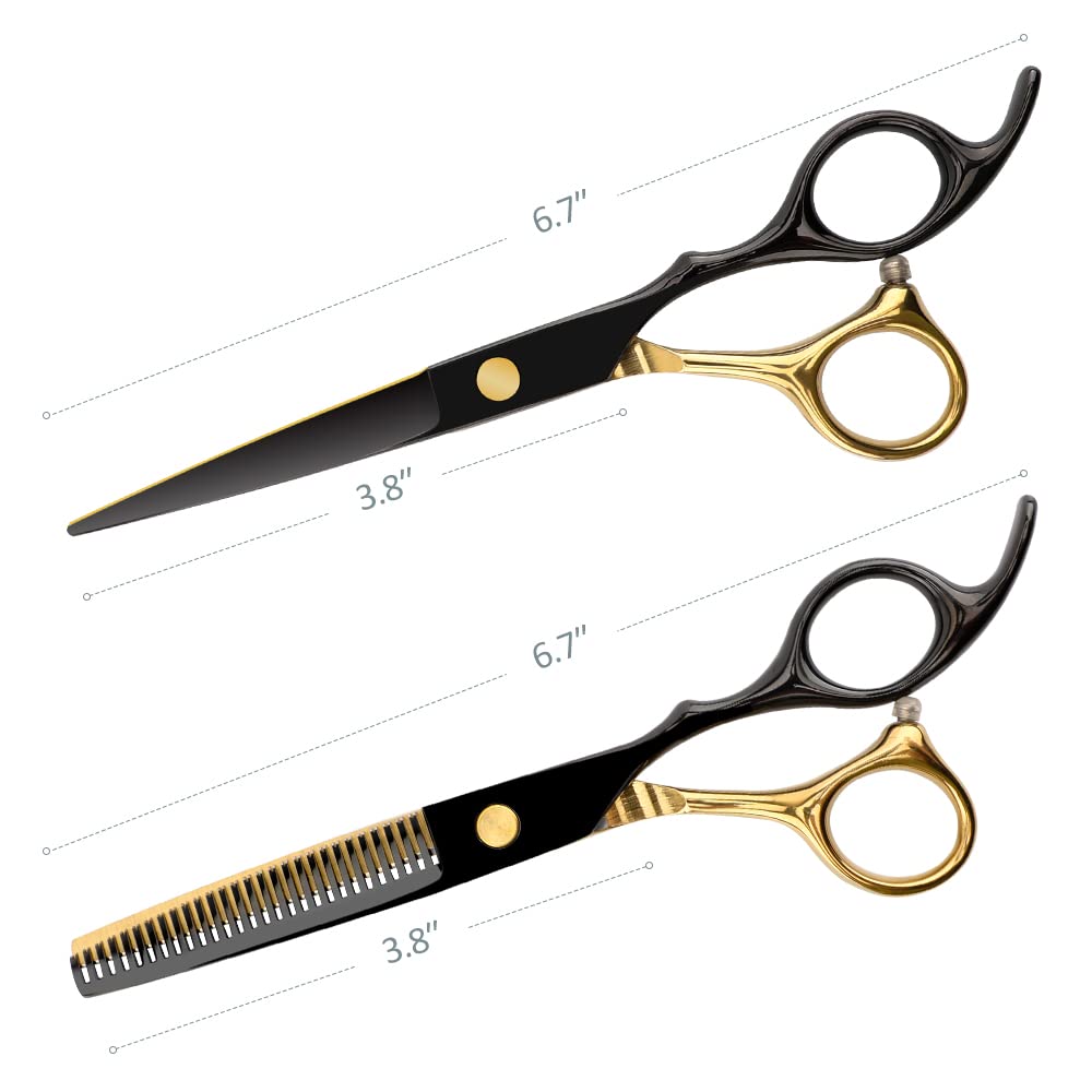 Professional Black Gold Hairdressing Teeth Scissors Stainless Steel Barber Hair Cutting Sets Salon Multifunctional Thinning Straight Shears Tools for Mother Father's Gift