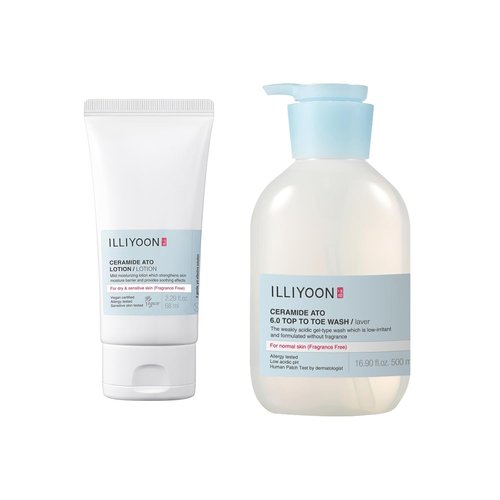 Illiyoon ATO Top To Toe Wash 16.9 Fl Oz - Gentle Hydrating Cleanser with ATO Lotion 2.29 Fl Oz