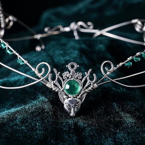 CoTeeZa Silver Fairy Circlet Elf Crown - Viking Celtic Headpiece Renaissance Anlters Elf Tiara Medieval Wedding Bride Headwaer Cosplay