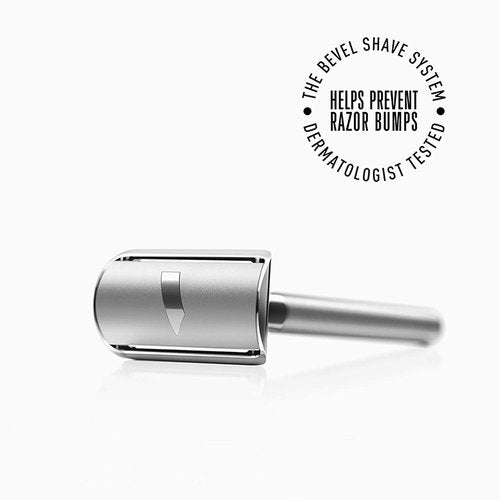 Bevel Safety Razor - Brass Weighted Handle & 10 Double Edge Blades for Coarse Hair - Silver
