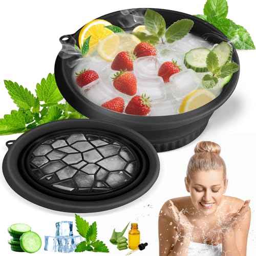 Face Bowl for Ice With Built-in Ice Tray Collapsible Silicone Facial Face Ice Bath Bowl Small Reusable Cold Plunge Basin is Portable,Perfect for Home Use,Camping,Travel Cold Bath Spa Tool & Black