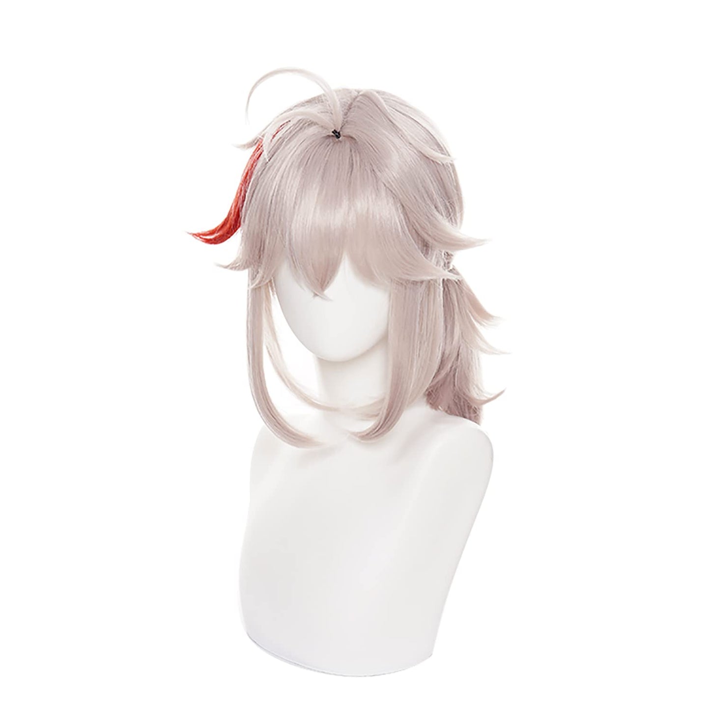 MoeLoli Kaedehara Cosplay wig for Genshin Impact Short Grey Mixed Red Wig, Anime Synthetic Hair Wigs with bangs Halloween wig (Kaedehara Kazuha)