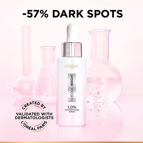 L'Oreal Paris Brightening Serum - 1% Glycolic Acid & 2% Niacinamide for Even Skin Tone | 15ml (0.52 oz)