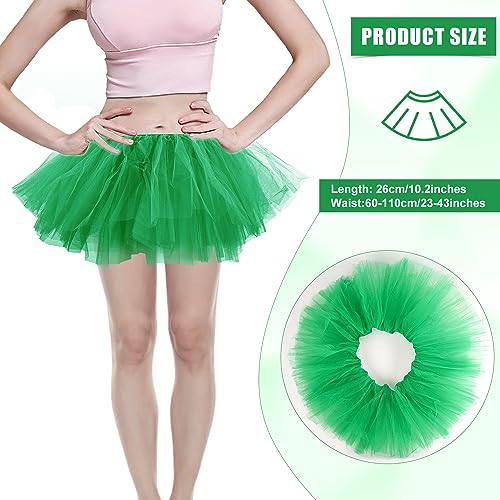 2pcs Tutu Skirts, 5 Layered Tulle Tutu Skirt Elastic Mini Tutu Skirt Layered Ballet Mesh Skirt Tutu Costume Tutu Dress for Women Dace Show Halloween Dress Up Party (Green)