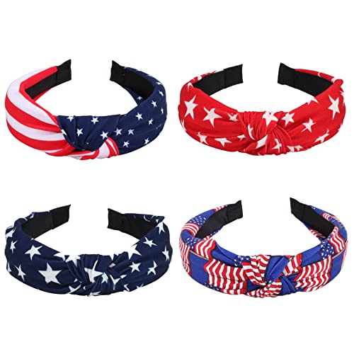 Ardorchid American Flag Headbands for Women Girls Gifts Fourth of July Wide Knottted Headband Independence Day Patriotic Headband Non Slip Rhinestone Hair Accessories Memorial Day Hair Hoop