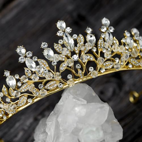 SWEET Gold Princess Tiaras for Women Girls,,Handmade Crystal Crowns and Tiaras Headband for Bride Wedding Bridal Birthday Quinceanera Pageant Party Prom ,Adult Halloween Costume Cosplay Hair