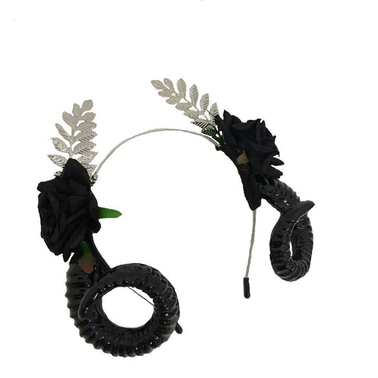 BLESSUME Mary Halo Crown Headband Goddess Headwear Halloween Costume Headpiece Headdress for Cosplay Party (T(Black Flower))