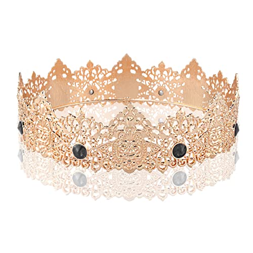 King Men Tiara Crown Imperial Medieval Headband Crystal Pageant Costumes For Birthday Party Prom Halloween Hair Accessories (Gold With White Stone)