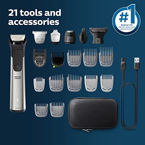Philips Norelco Multigroom Series 9000-21 Piece Men's Grooming Kit for Beard, Body, face, Nose, Ear Hair Trimmer w/Premium Storage case, MG9510/60