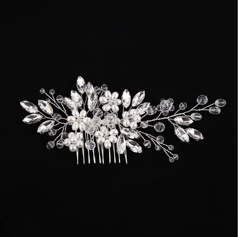 Bestshoot Hair Comb, Bridal Hair Accessories with Crystal Rhinestone, Alloy Wire, for Women, Girls, Bridal, Bridesmaid (Silver)