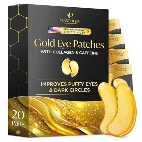 PLANTIFIQUE Gold Eye Patches for Puffy Eyes | 20 Pairs | Gifts | Under Eye Masks for Dark Circles | Puffiness Eye Gels | Eye Mask Skincare