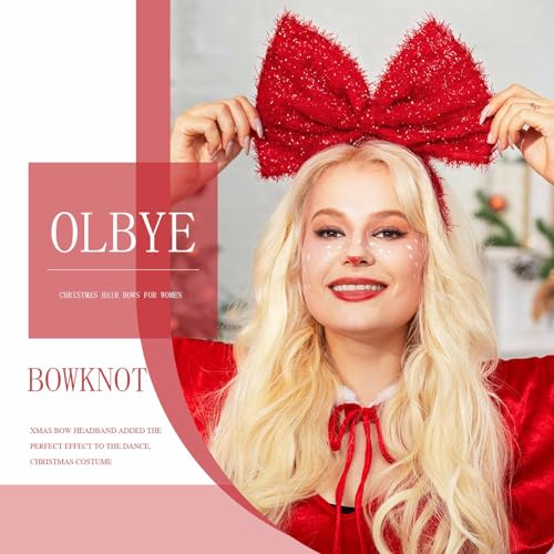 Olbye Christmas Headbands Red Bow Hairbands Xmas Hair Hoop Big Bowknot Headband Holiday Headpiece Cosplay Party Props Christmas Costume Accessories for Women Girls (A-Red)