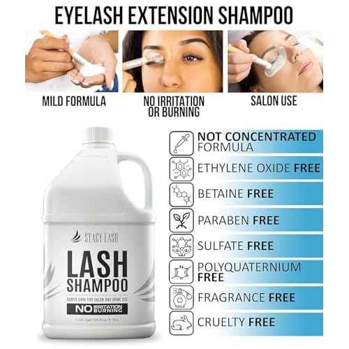 STACY LASH Eyelash Extension Shampoo 1US Gal / 128 fl.oz. / 3.78L / Eyelid Foaming Cleanser/Safe Wash for Extensions & Natural Lashes/Supplies for Professional & Home Use / 50 Aftercare Cards