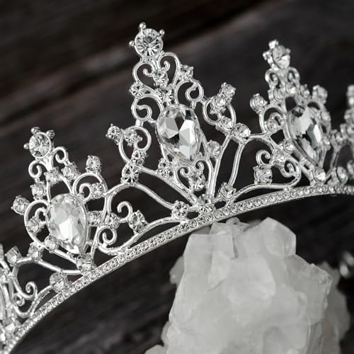 SWEETV Wedding Crowns for Women,Silver Crystal Tiaras and Crowns for Women Girls,Rhinestone Princess Tiara Hair Accessories for Quinceanera Pageant Prom Bridal Wedding Prom Party