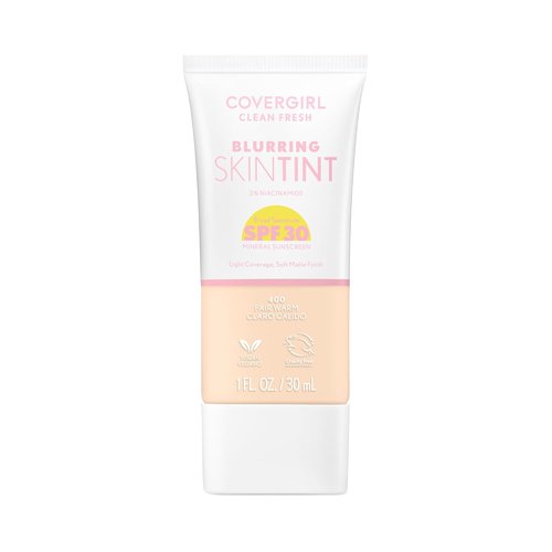 COVERGIRL Clean Fresh Blurring Skin Tint - SPF 30 Liquid Foundation, 400 Fair Warm, Soft Matte Finish