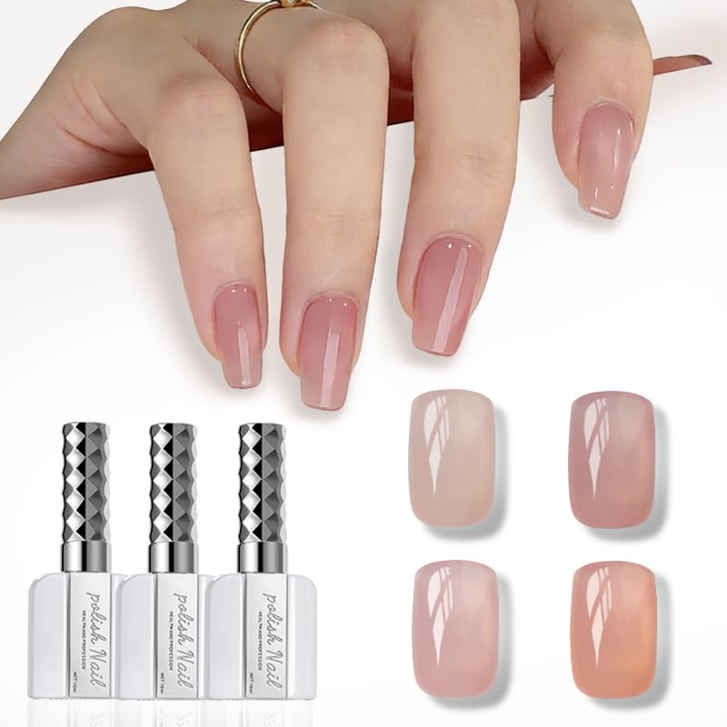 Translucent Pink Gel Nail Polish—Natural nude finish with a subtle pearlescent sheen, flatters all skin tones, lasts 2-3 weeks with lasting shine, perfect for everyday wear (Sheer Pink01)