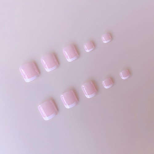 NHIXK 60Pcs White French Tip Press on Nails & Press on Toenails Set, Square Press on Nails Medium Fake Nails French False Toenails Full Cover Stick on Nails for Women Manicure Kit