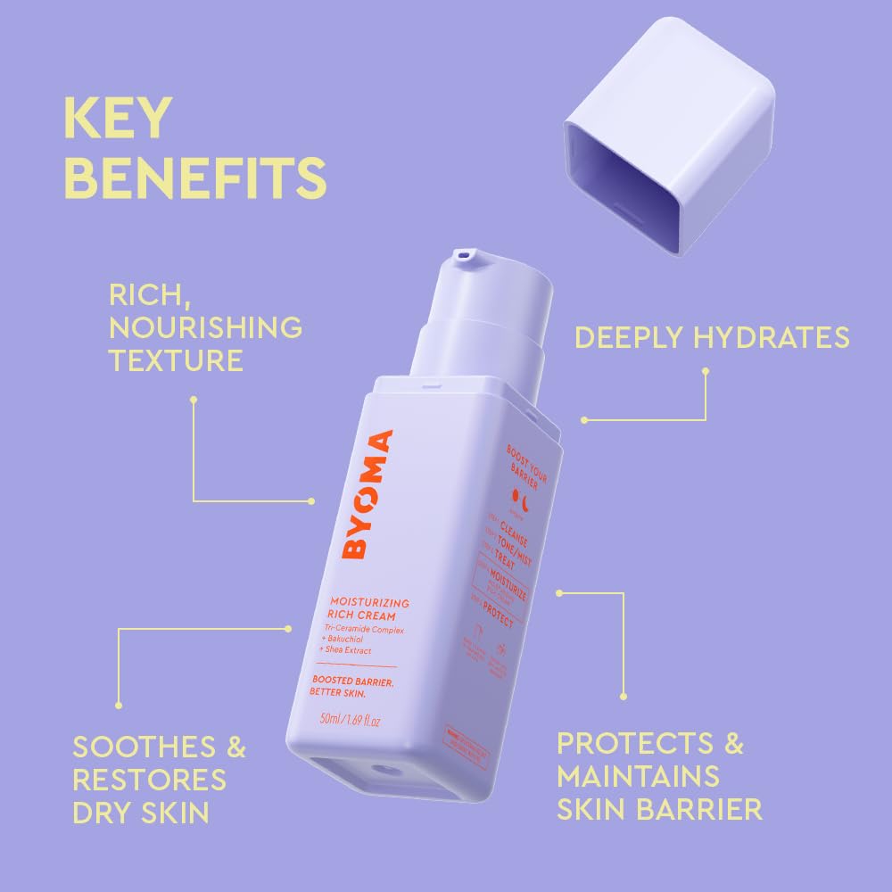 BYOMA Moisturizing Rich Cream - Barrier Repair Face Lotion with Bakuchiol & Shea Extract - 1.69 fl. oz