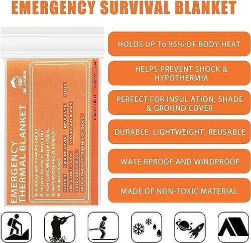 QIO CHUANG Mylar Thermal Blankets - Emergency Survival Space Blankets (4-Pack) for Camping & Hiking