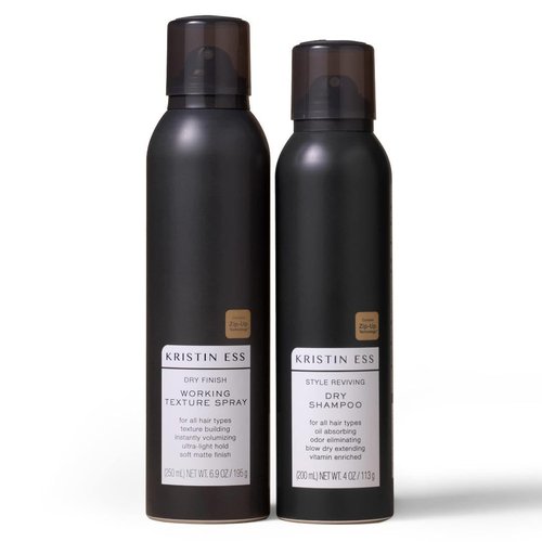 Kristin Ess Hair Dry Styling Set - Volumizing Vitamin C Dry Shampoo & Light Hold Texturizing Spray - Sulfate-Free for Dark, Brunette & Blonde Hair