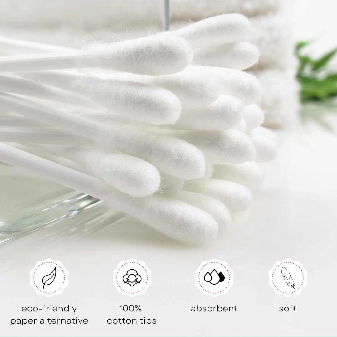 Swisspers Cotton Swabs - 100% Cotton Double-Tipped Travel Size | 6-Pack with 300 Swabs Total