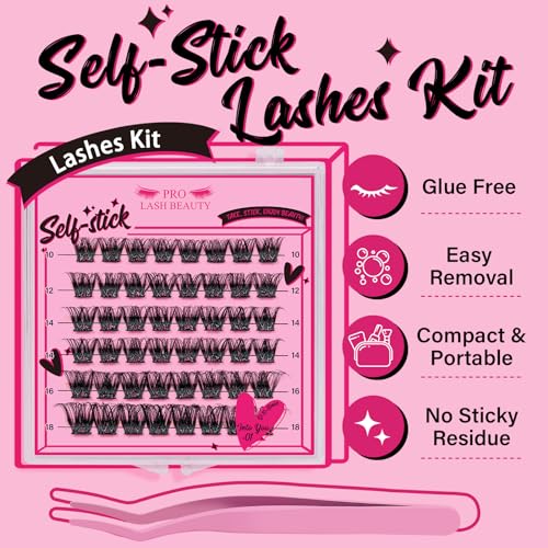 Self Adhesive Eyelashes 48Pcs Lash Clusters Self Stick Lashes Reusable Self-adhesive Lashes No Glue Cluster Lashes Easy for Use(Into You-01,D-10-18mix)