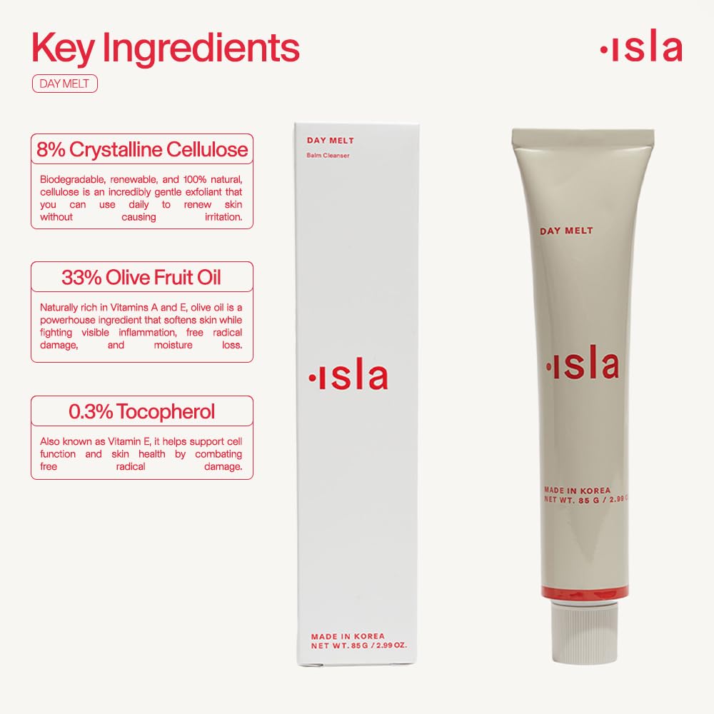 ISLA Day Melt Cleansing Balm - Gentle Makeup Removal & SPF Protection | 2.99 oz, Olive Oil & Vitamin E
