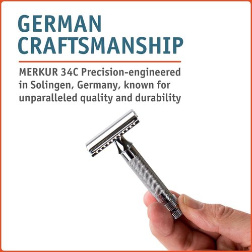 Merkur Mk34C Double Edge Razor - Heavy Duty Short Handle for Precision Shaving