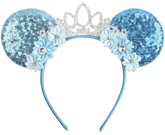 CLGIFT Frozen Inspired Minnie Ears (Blue/White, Blue, 1 Count) - Handmade Costume Headwear for Children and Disney Fans, Perfect for Halloween, Christmas, Cosplay, Party