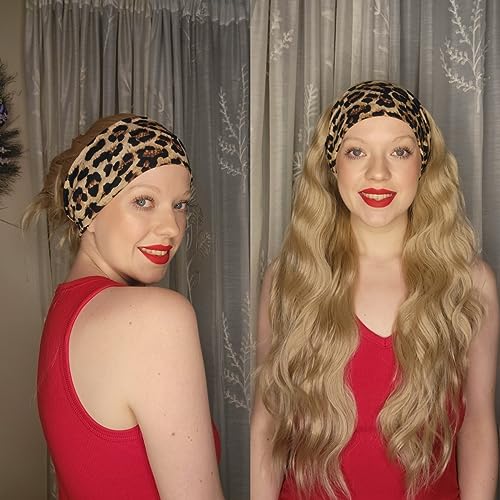 SAPPHIREWIGS Headband Wig Long Wavy Wigs for Women Highlight Blue Wig Glueless Synthetic Wigs 26 Inch Headwrap Wigs with Headband Attached