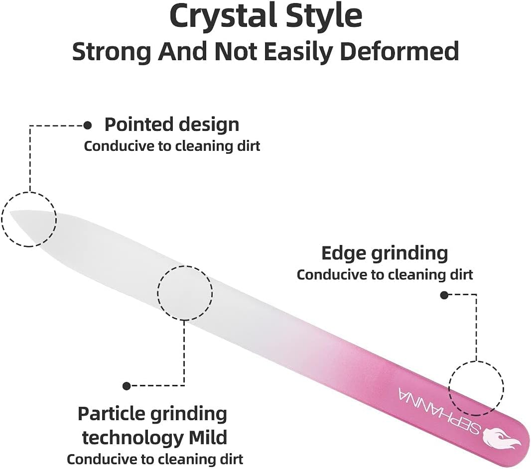 Skiennix Premium Crystal Glass Nail File - Double-Sided for Natural & Acrylic Nails | Portable Case Included (Black, Blue & Pink)
