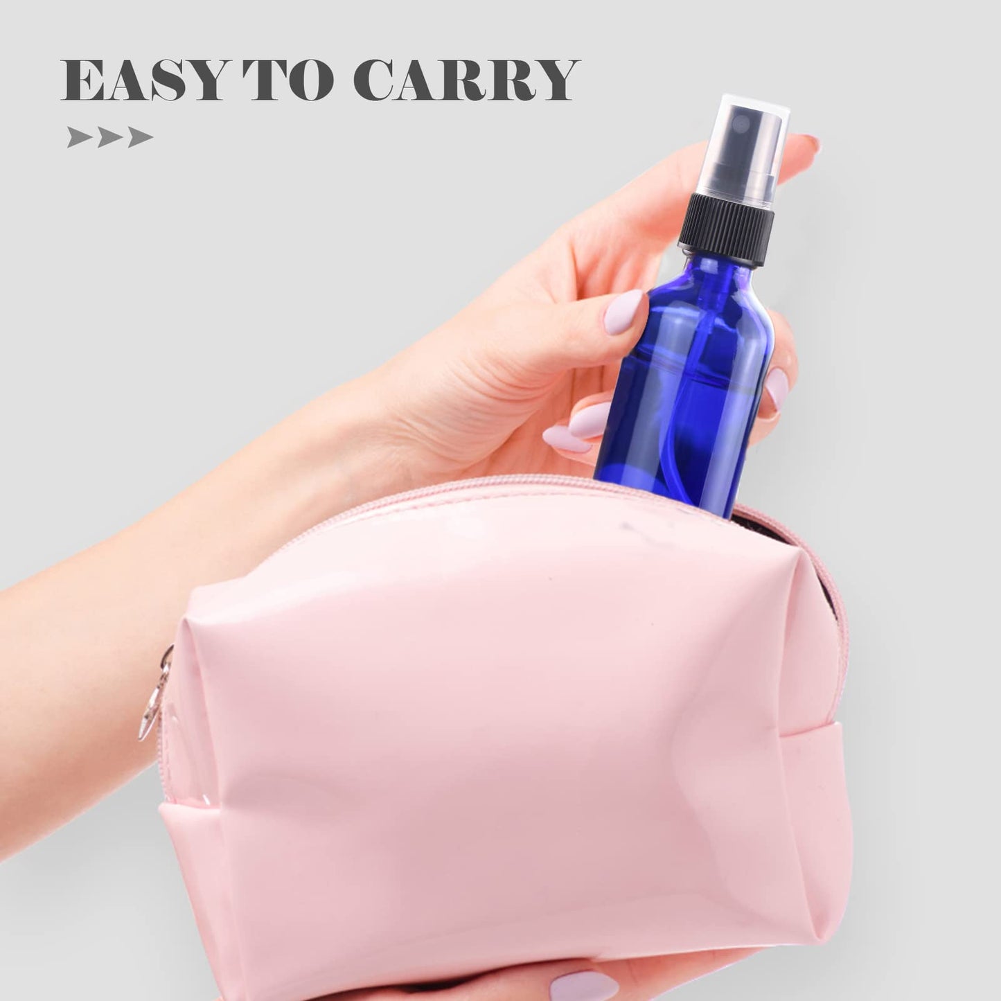 Wedama Glass Spray Bottles, Mini Spray Bottles 2 oz, Empty Small Spray Bottles with Funnel Dropper, Fine Mist for Hair, Travel, Plants, Cleaning Solutions and Skin Care (4 Pack Blue)