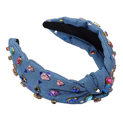 MOLOCH Crystal Knotted Headbands for Women Floral Heart Rhinestone Headbands Jeweled Embellished Wide Headband Summer Beach Party Hair Accessories (Blue)