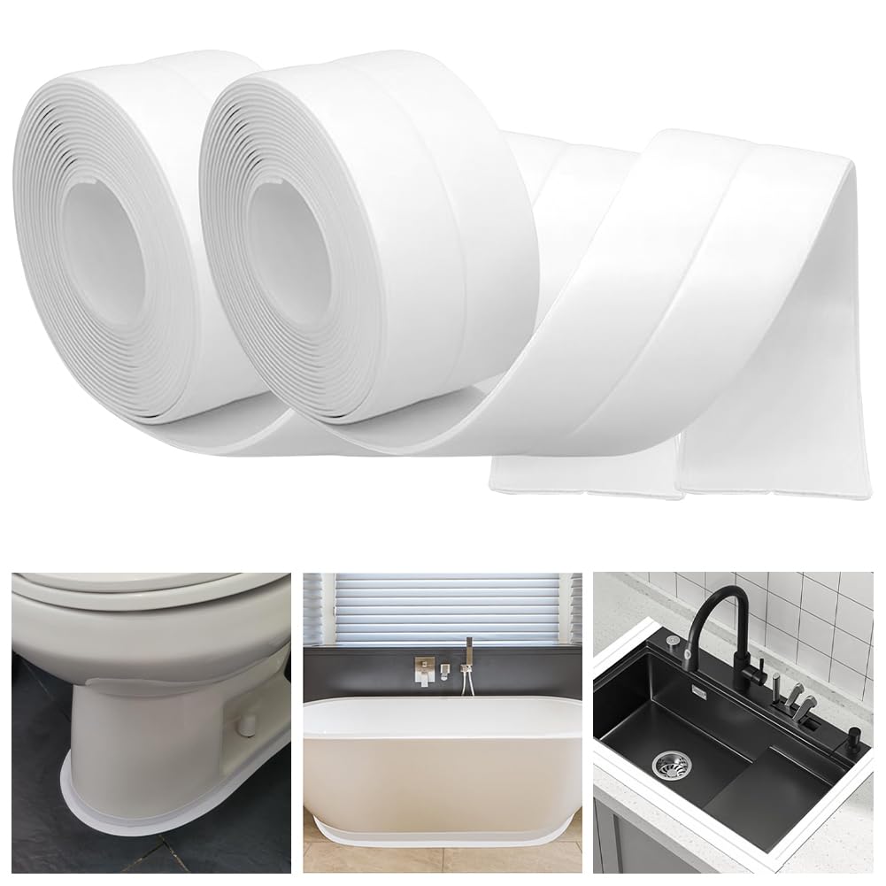 Skiennix Caulk Tape - Self-Adhesive Waterproof Sealant Strip for Bathroom & Kitchen | 2 Rolls, White