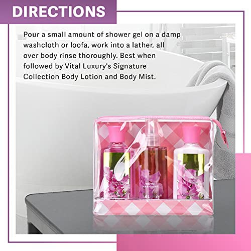 Vital Luxury Bath & Body Care Travel Set Pea Flower Scent Home Spa Set with Body Lotion, Shower Gel and Fragrance Mist