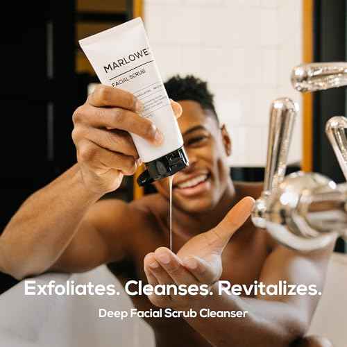 MARLOWE. No. 122 Facial Scrub 6 oz, Gentle Face Exfoliator with Apricot Seed Powder & Pumice, Cleanses & Smooths, Fresh Pine & Agarwood Scent