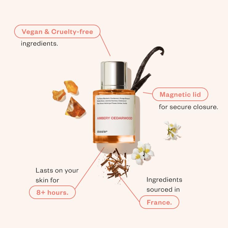 Dossier Ambery Cedarwood Eau de Parfum - Luxury Vegan Fragrance for Women - 1.7 oz (50ml) Spray