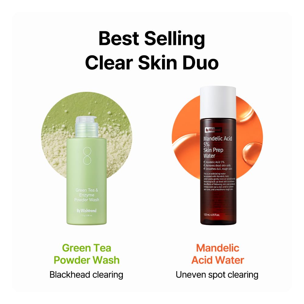 WISHTREND Green Tea & Enzyme Powder Wash - Gentle Facial Cleanser for Sensitive Skin, 110g