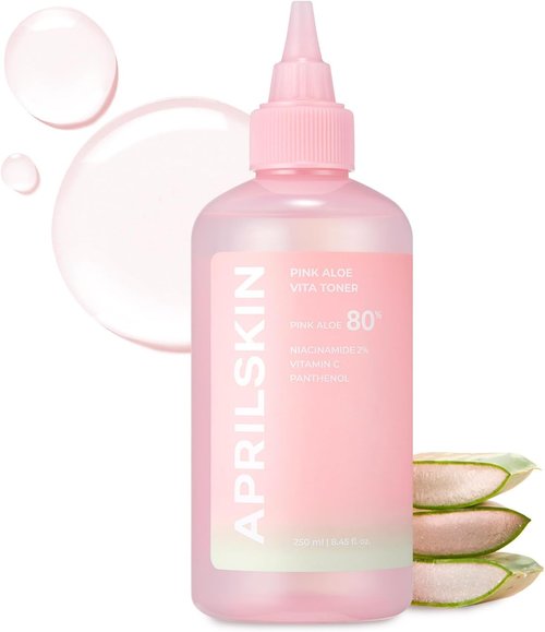 APRILSKIN Pink Aloe Vita Toner - Hydrating & Soothing Formula with 80% Aloe Vera Water | Vegan Korean Skin Care (8.45 fl. oz)
