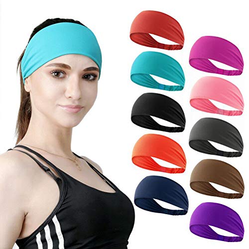 DASUTA Workout Headbands for Women Sports Sweatbands Yoga Hairbands for Fitness Elastic Athletic Non Slip Wicking Headscarf for Men Womens and Girls 10 PCS (Style 4-10 Color)