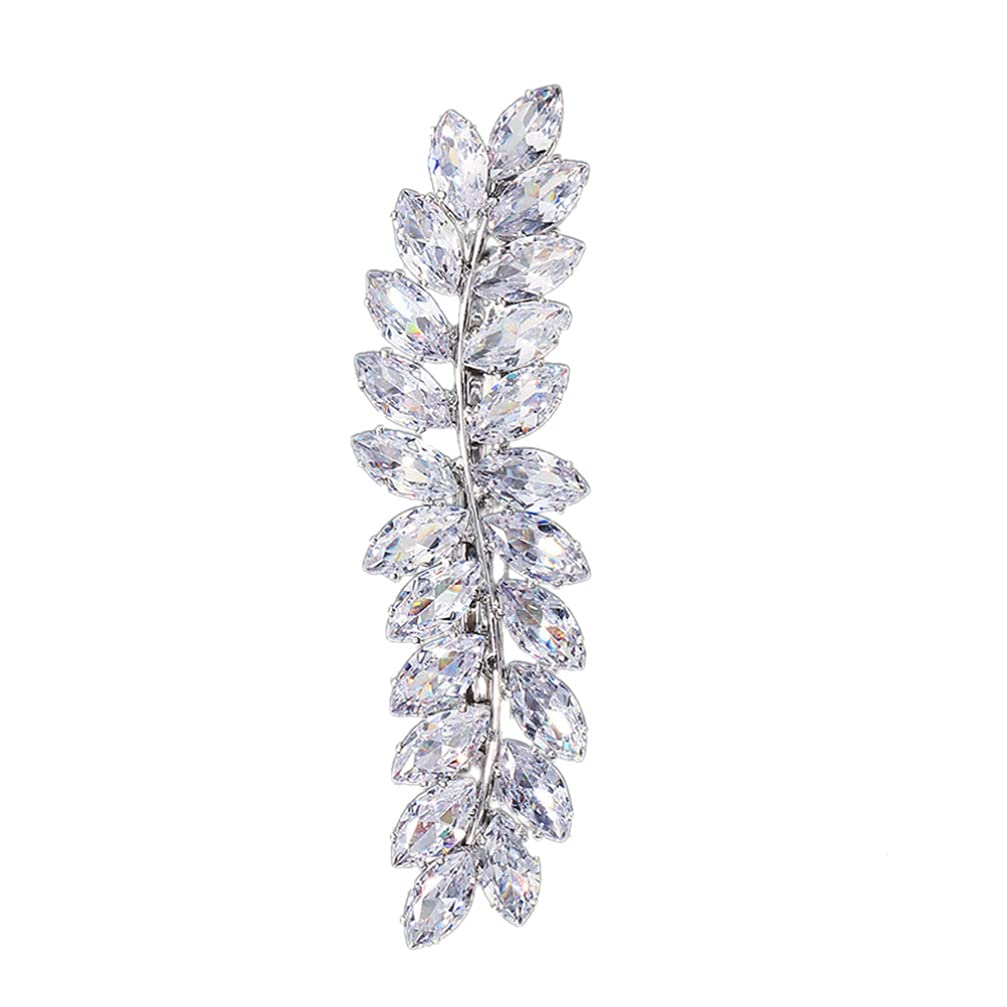 Beaupretty Rhinestone Hair Clips Crystal Leaf Hair Clip Diamond Hair Barrettes Hair Bang Clamp Decorative Alligator Hair Pins For Women Weddings Bridal Hair Accessories Silver