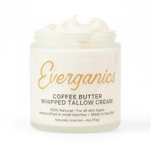 Organic Coffee Butter | Whipped Tallow Cream for Skin | Grass-Fed Beef Tallow Moisturizer | 4 oz Made in USA