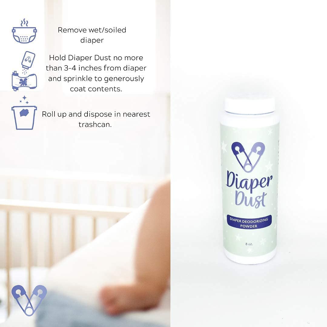 Diaper Dust | Activated Charcoal Diaper Deodorizing Powder - Portable, Unscented Odor Eliminator - 2 Pack