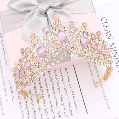 CIEHER Pink Crown Tiaras for Women, Pink Tiara Crowns for Women, Princess Crown Queen Crown Crystal Crowns for Women Crown Quinceanera Headpieces Birthday Crown Prom Tiara Bride Crown